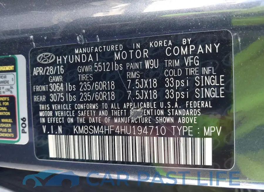 KM8SM4HF4HU194710# 9