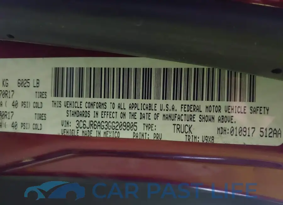 3C6JR6AG3GG209805# 9