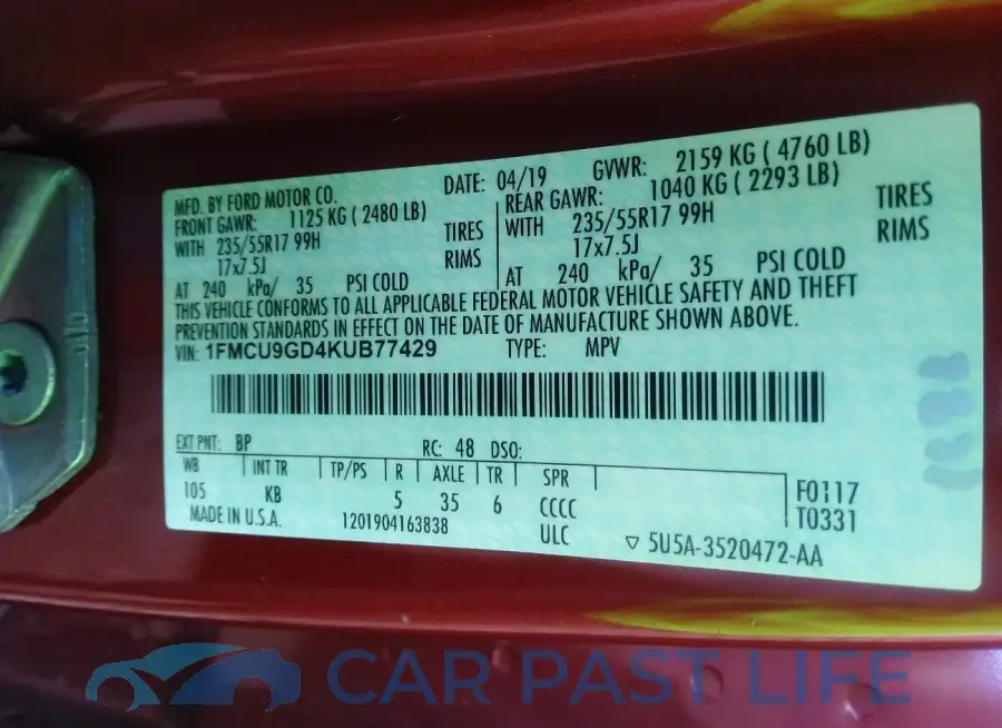 1FMCU9GD4KUB77429# 9