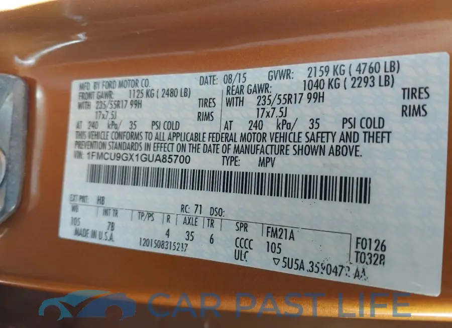 1FMCU9GX1GUA85700# 9