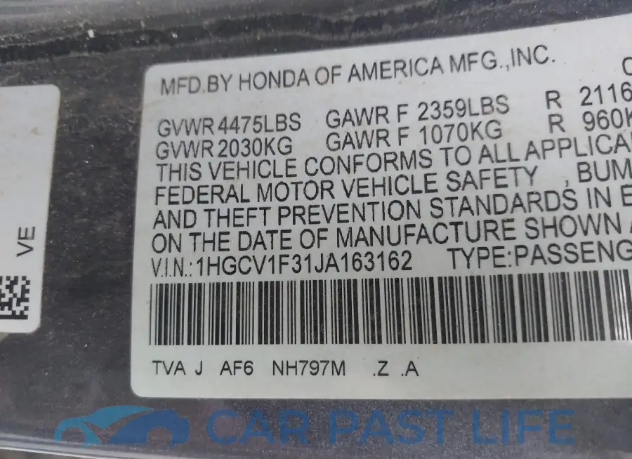 1HGCV1F31JA163162# 9