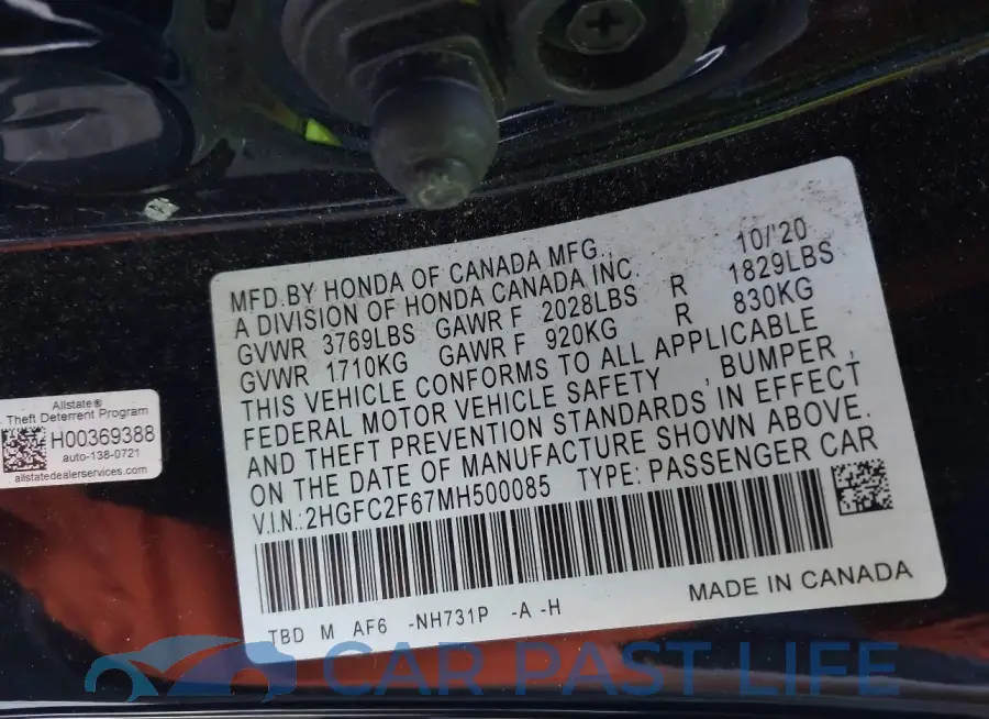2HGFC2F67MH500085# 9