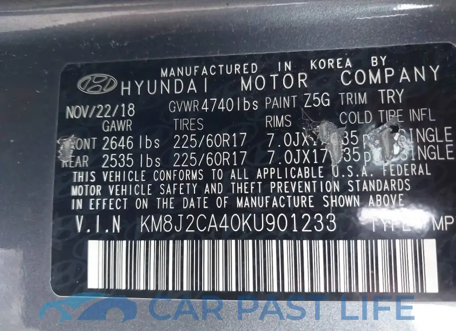 KM8J2CA40KU901233# 9