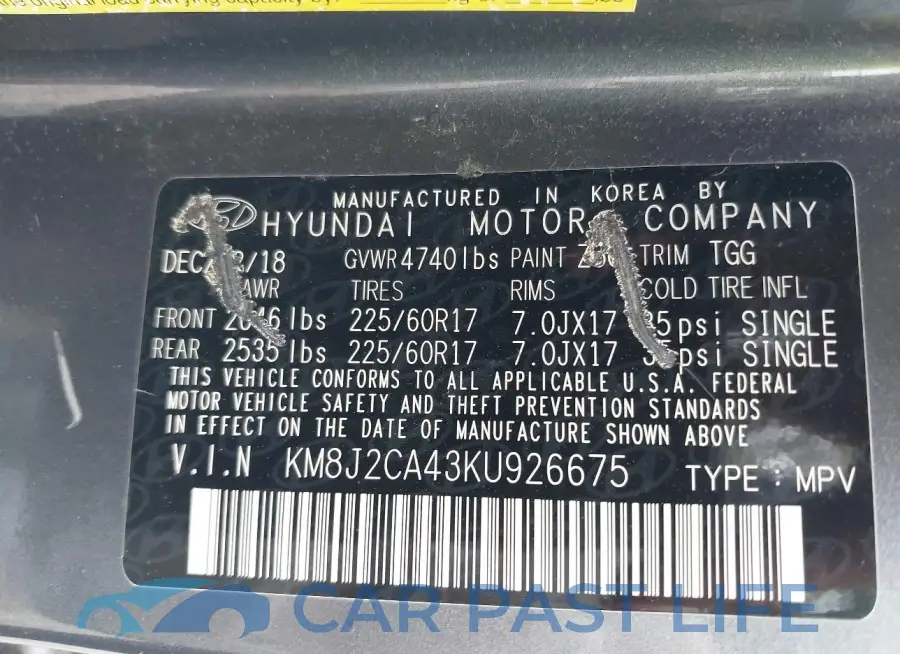 KM8J2CA43KU926675# 9