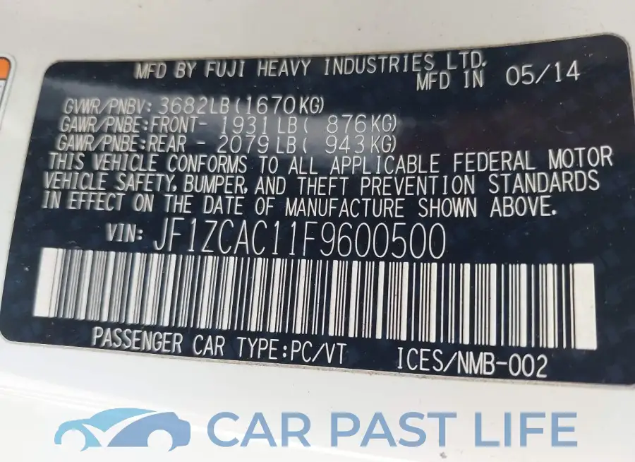 JF1ZCAC11F9600500# 9
