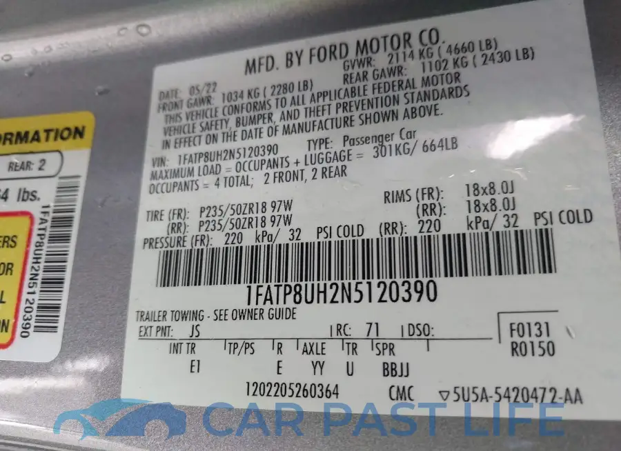 1FATP8UH2N5120390# 9