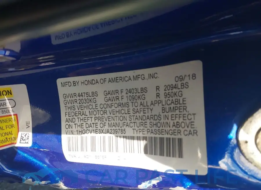 1HGCV1E3XJA239785# 9
