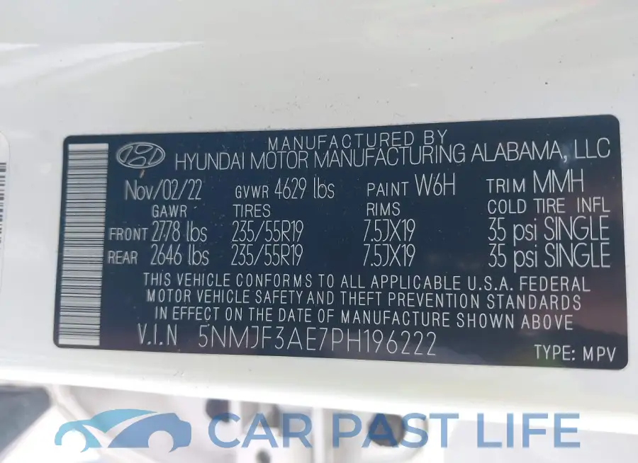 5NMJF3AE7PH196222# 9