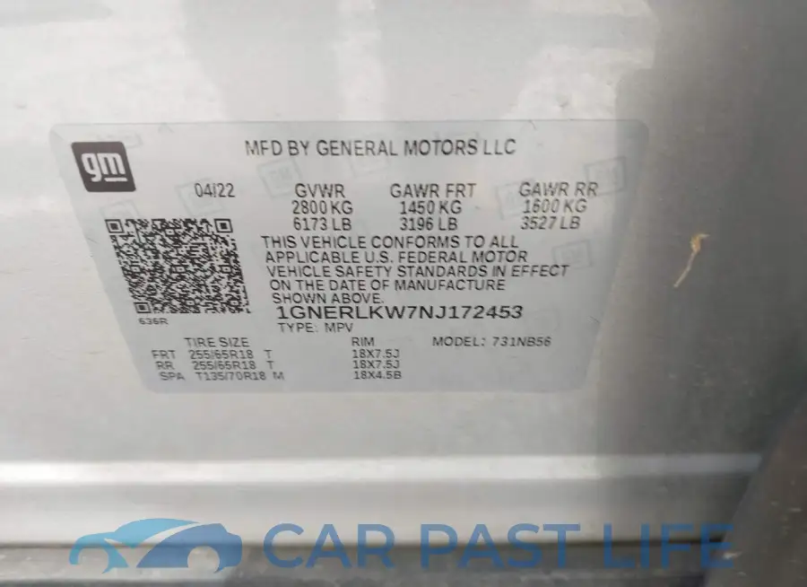 1GNERLKW7NJ172453# 9