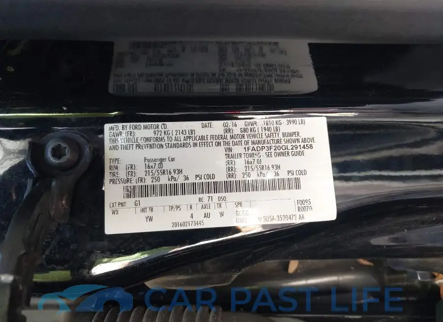 1FADP3F20GL291458# 9