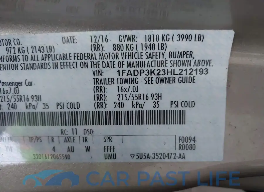1FADP3K23HL212193# 9
