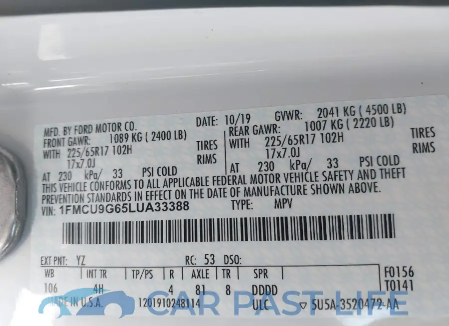 1FMCU9G65LUA33388# 9