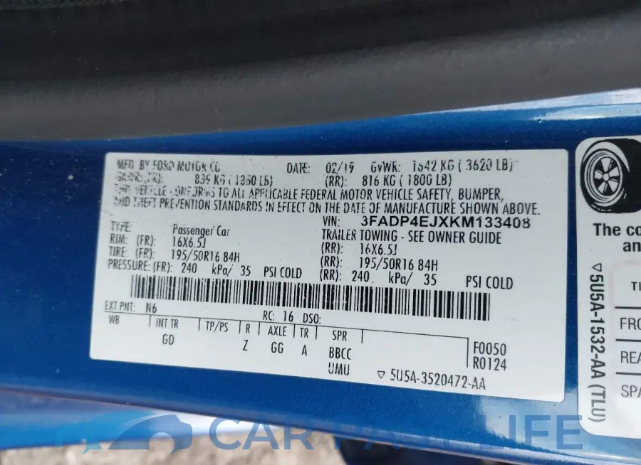 3FADP4EJXKM133408# 9