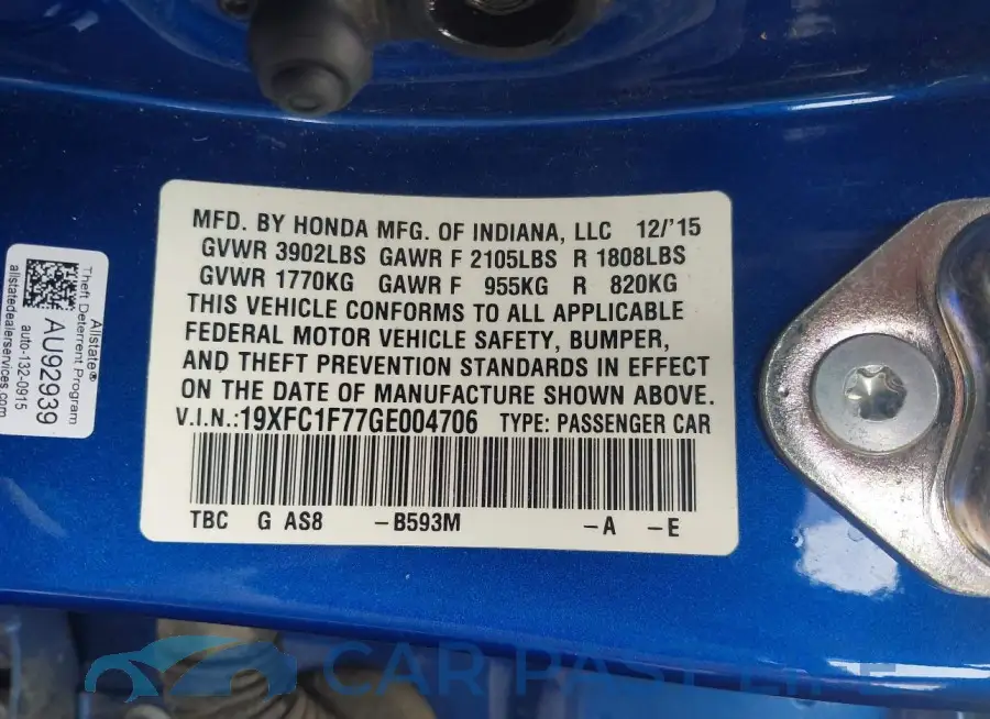 19XFC1F77GE004706# 9