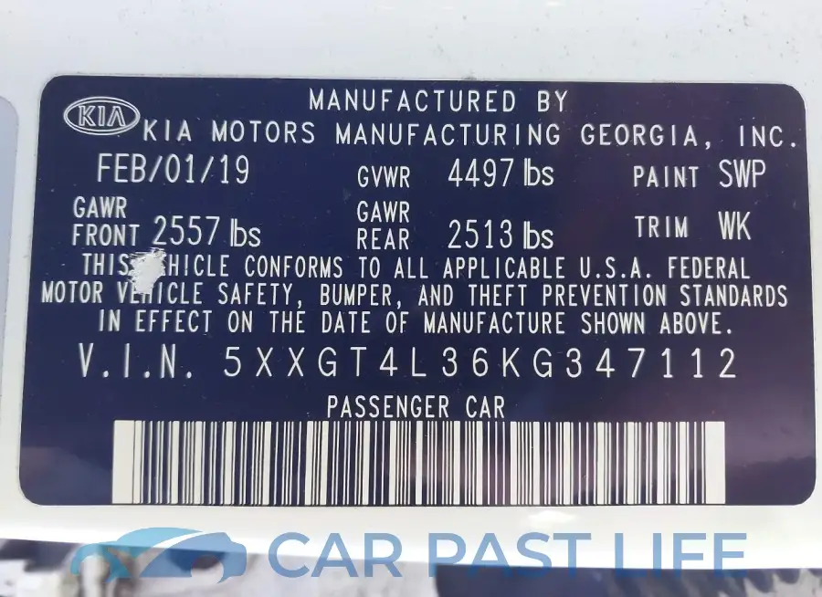 5XXGT4L36KG347112# 9