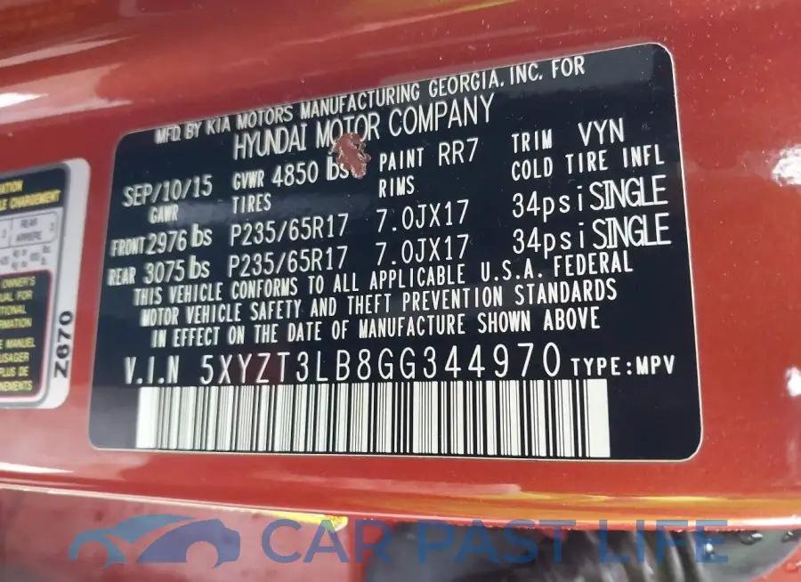 5XYZT3LB8GG344970# 9