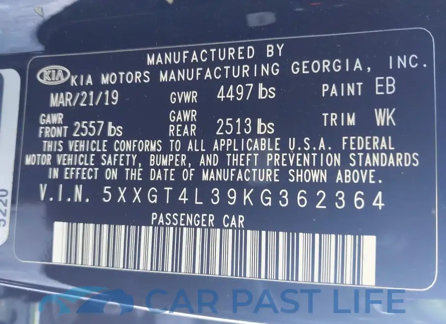 5XXGT4L39KG362364# 9