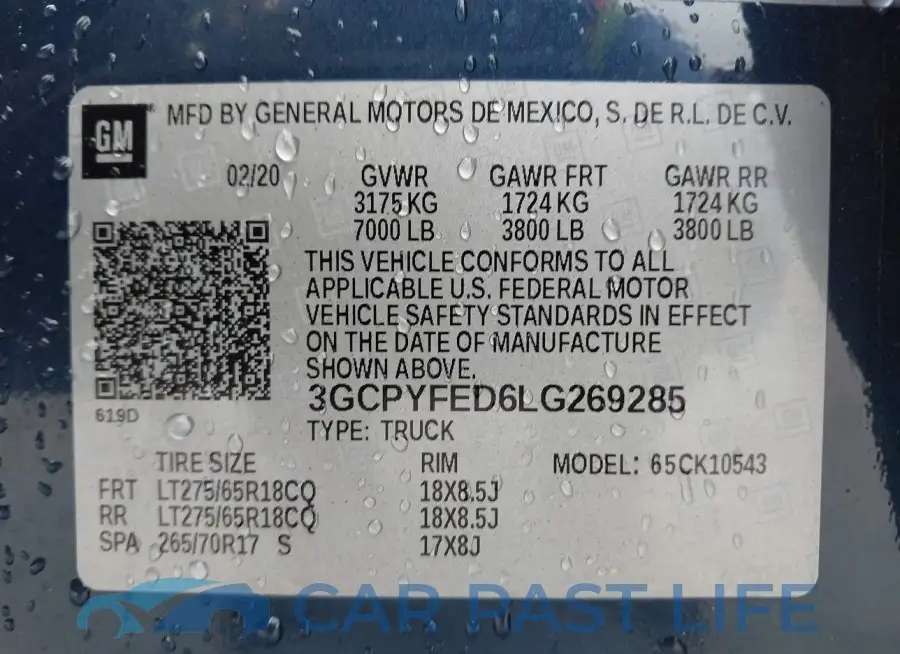 3GCPYFED6LG269285# 9