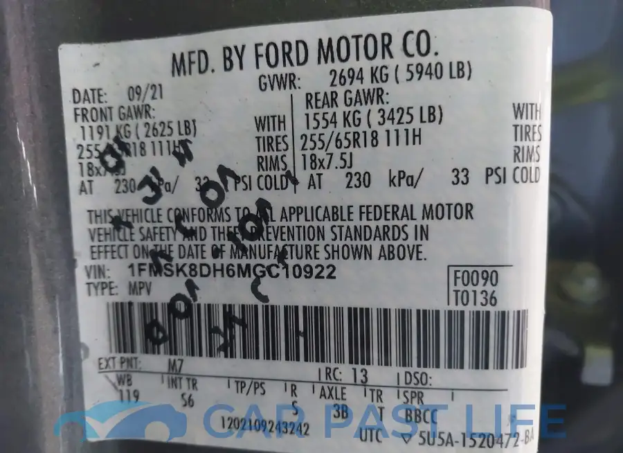 1FMSK8DH6MGC10922# 9