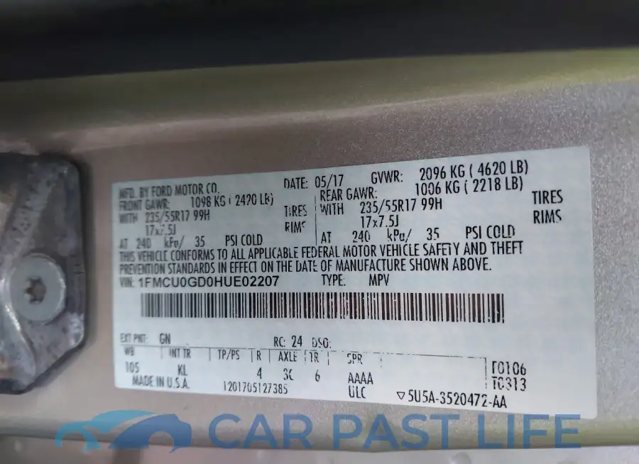 1FMCU0GD0HUE02207# 9
