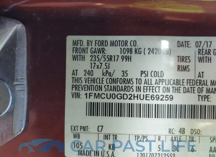 1FMCU0GD2HUE69259# 9