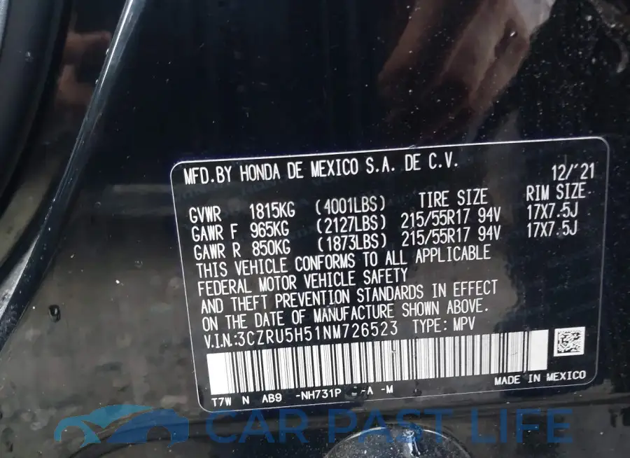 3CZRU5H51NM726523# 9