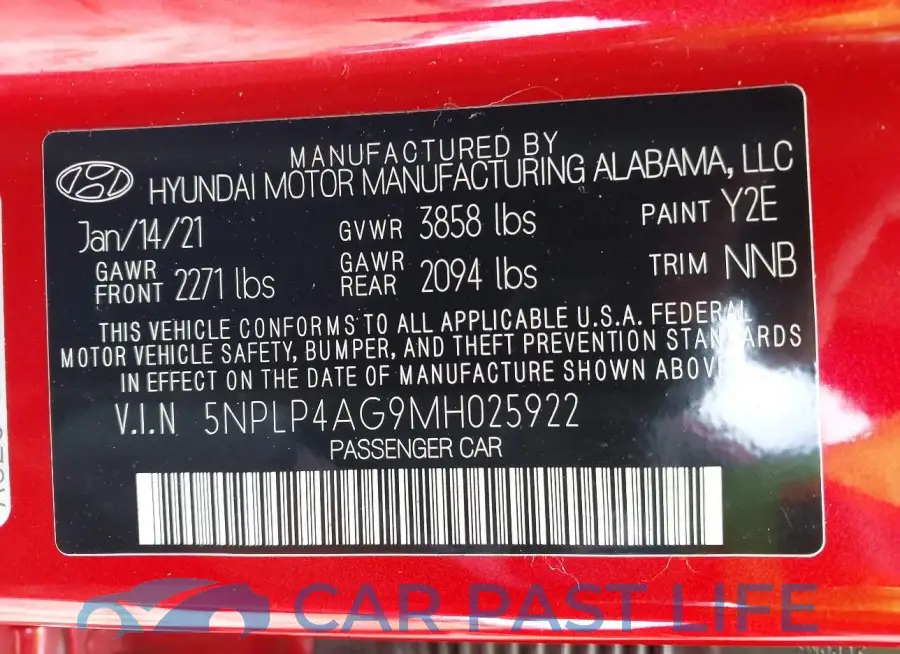5NPLP4AG9MH025922# 9