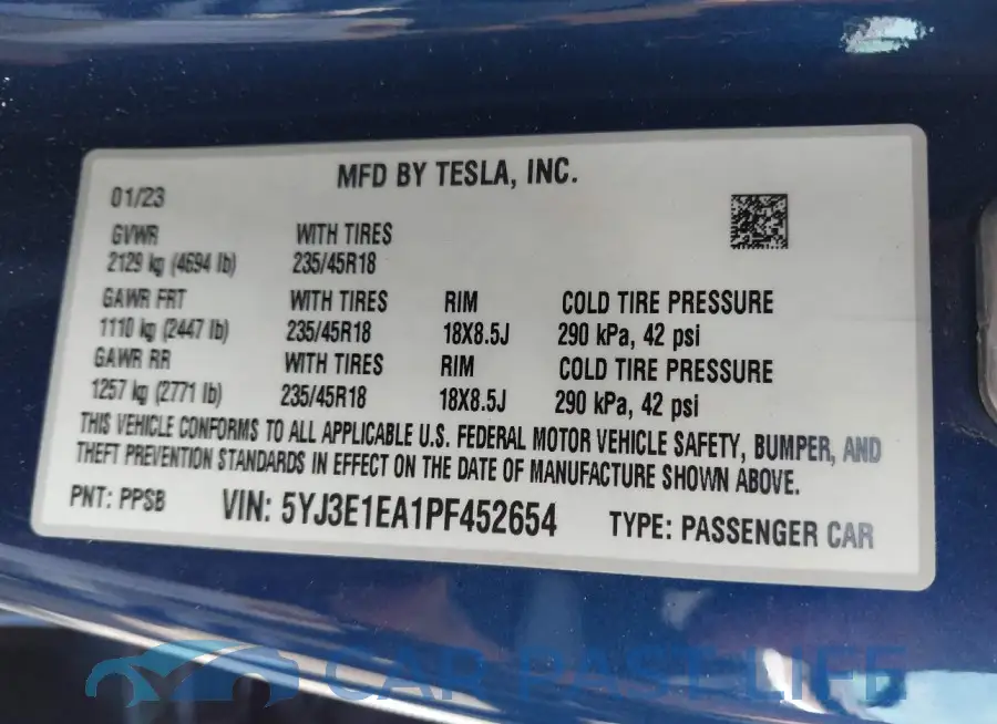 5YJ3E1EA1PF452654# 9