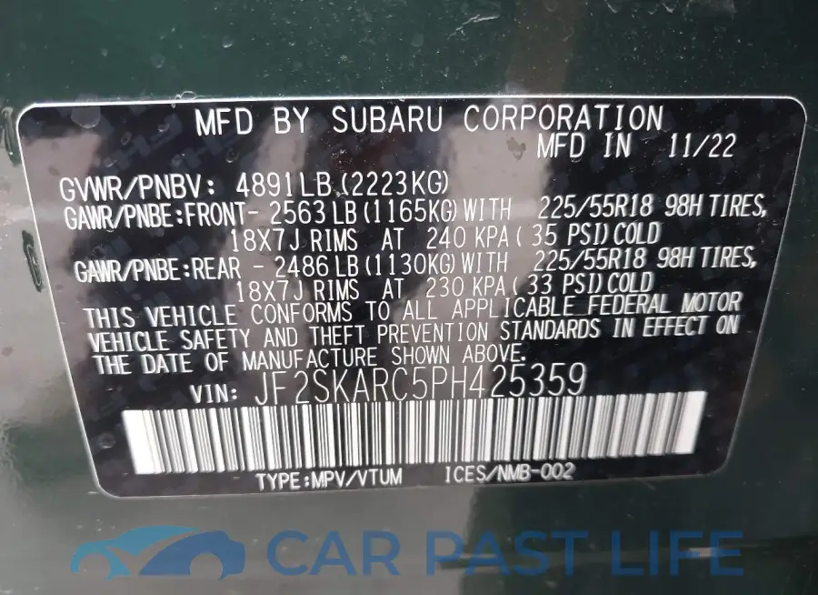 JF2SKARC5PH425359# 9