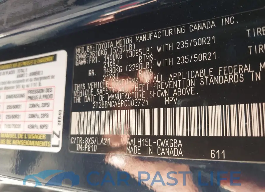 2T2BBMCA8PC003724# 9