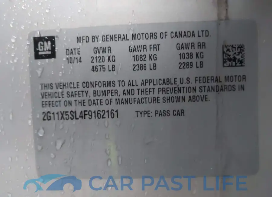 2G11X5SL4F9162161# 9