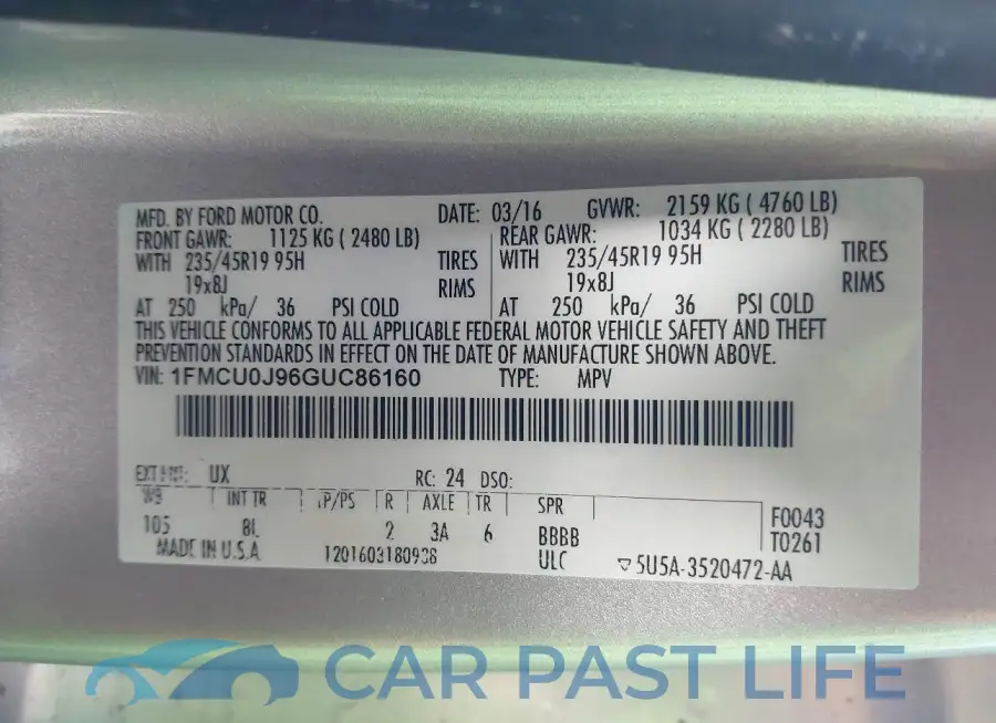 1FMCU0J96GUC86160# 9