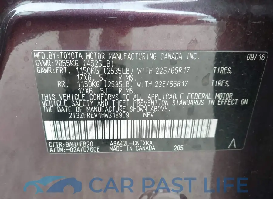2T3ZFREV1HW318909# 9