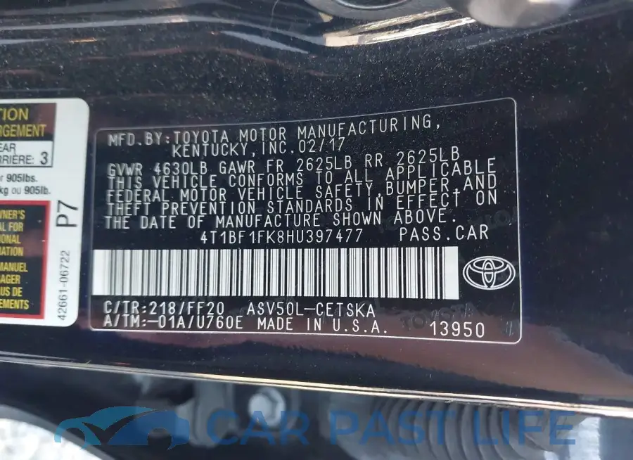 4T1BF1FK8HU397477# 9
