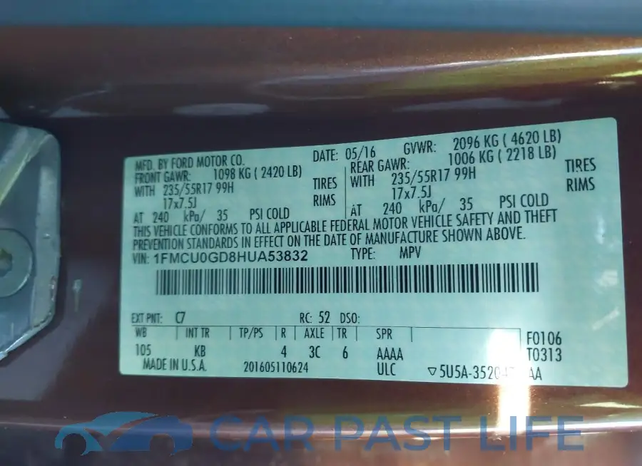 1FMCU0GD8HUA53832# 9