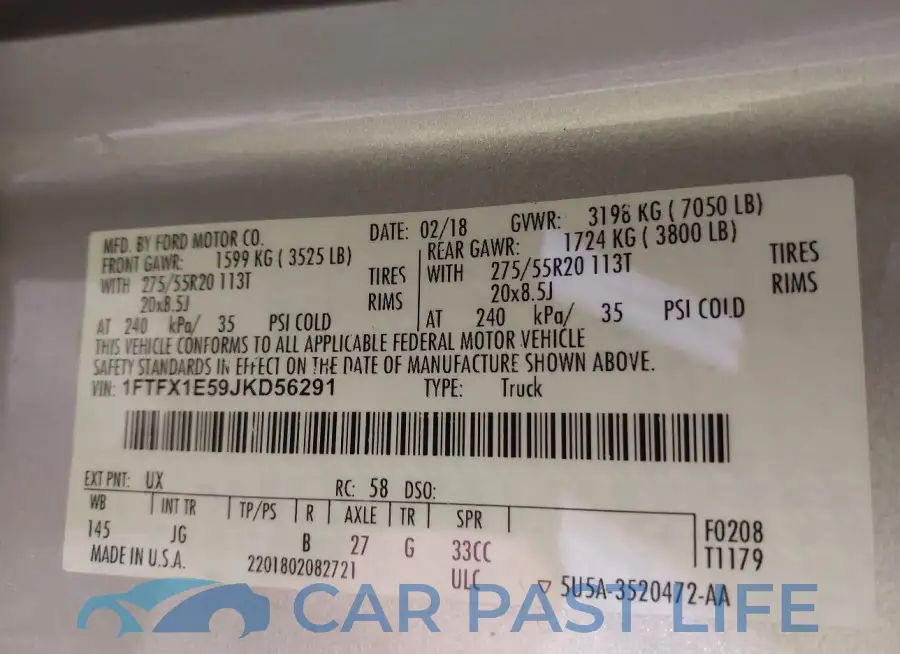 1FTFX1E59JKD56291# 9