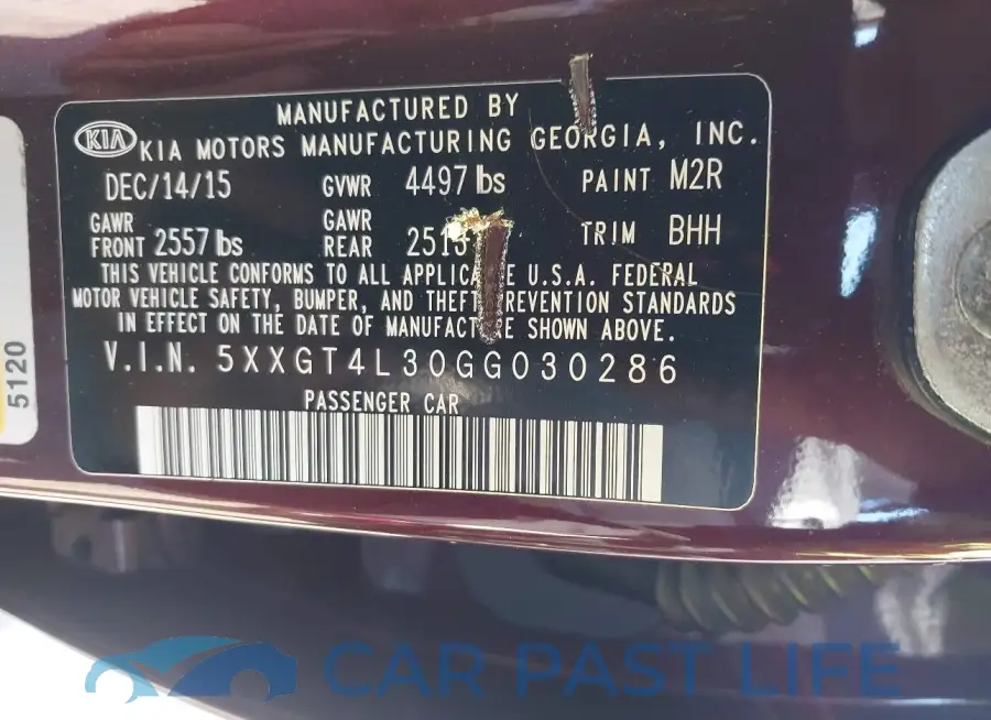5XXGT4L30GG030286# 9