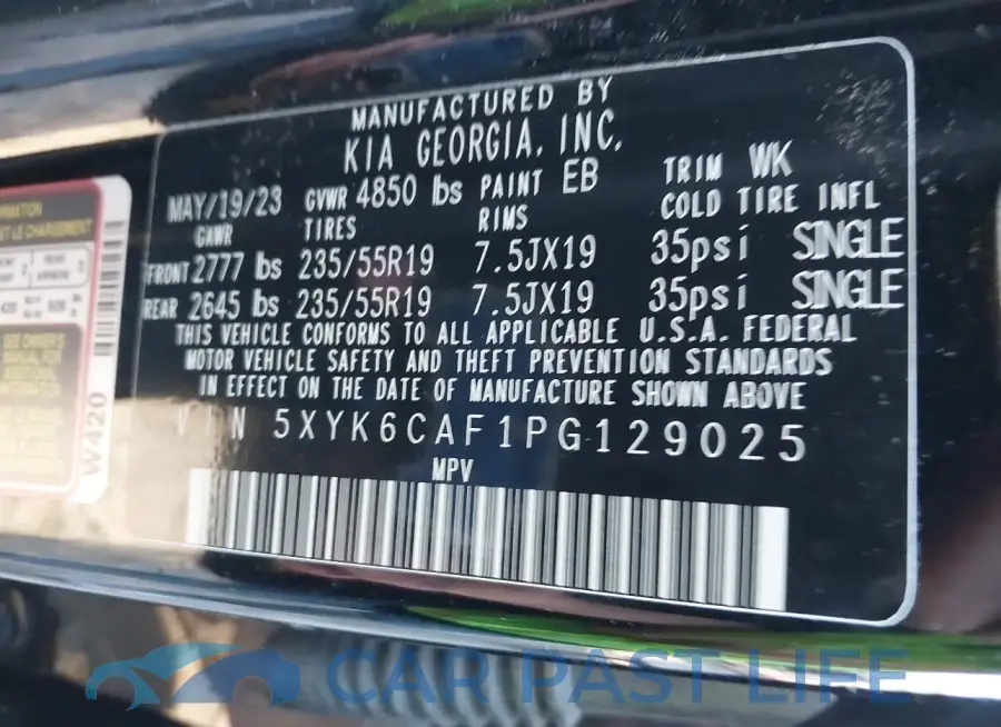 5XYK6CAF1PG129025# 9