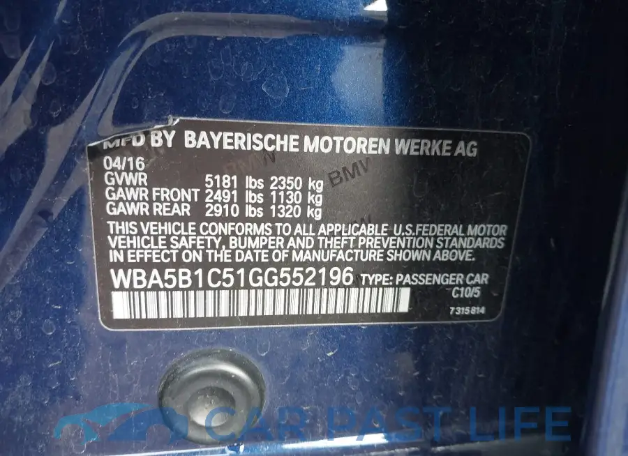 WBA5B1C51GG552196# 9