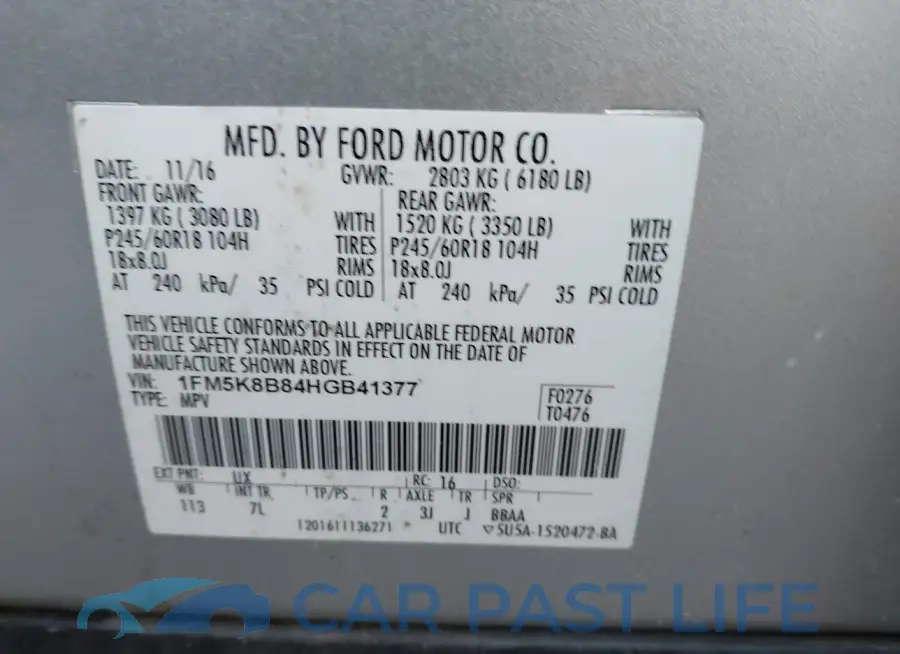 1FM5K8B84HGB41377# 9