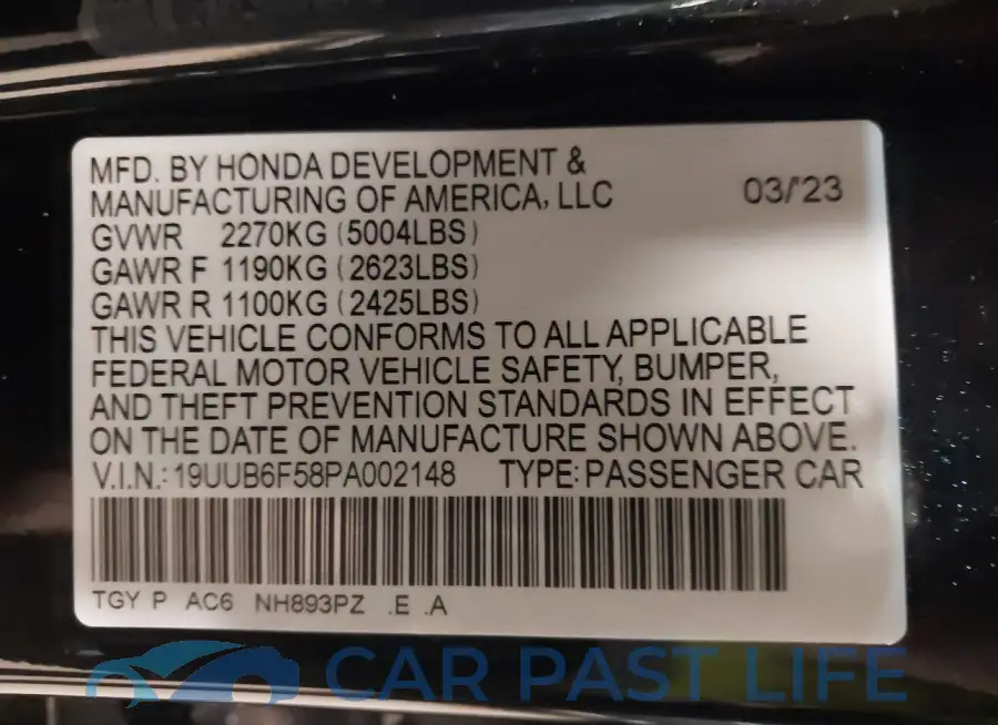 19UUB6F58PA002148# 9
