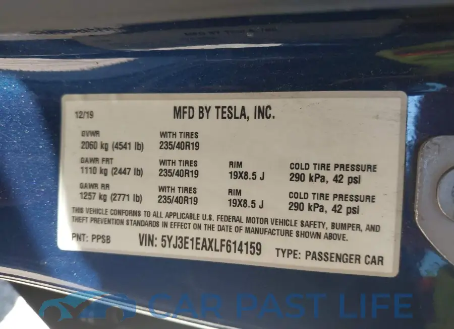 5YJ3E1EAXLF614159# 9