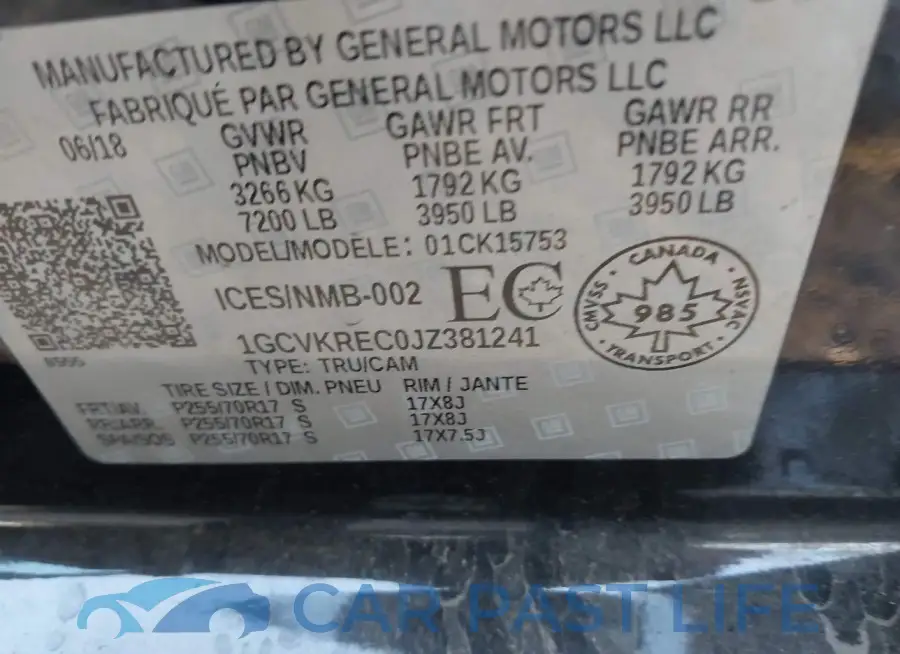 1GCVKREC0JZ381241# 9
