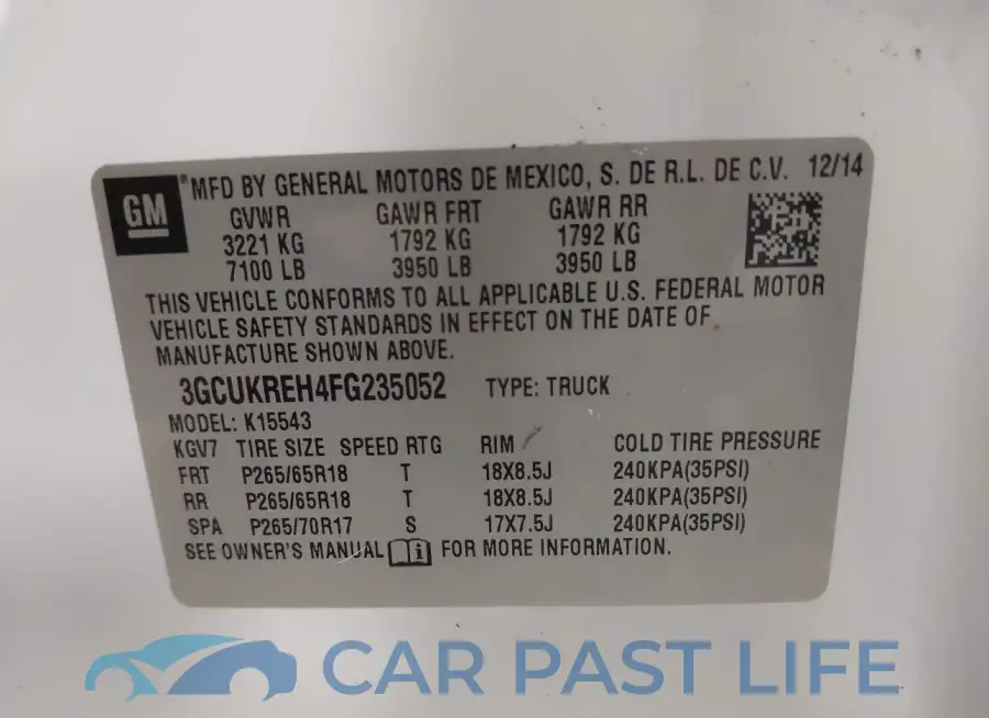 3GCUKREH4FG235052# 9