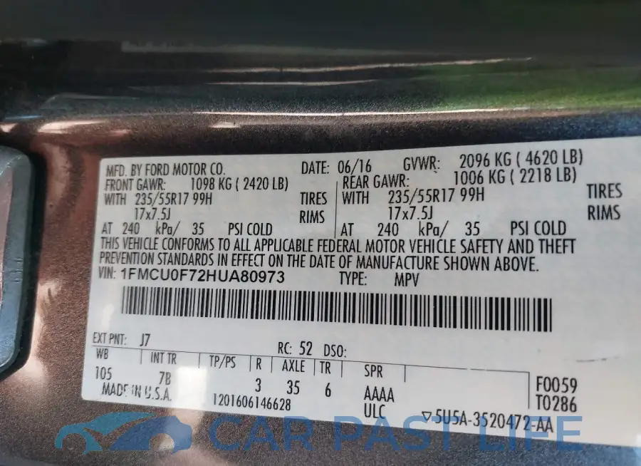 1FMCU0F72HUA80973# 9