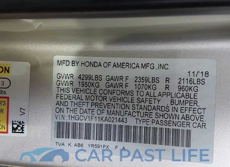 1HGCV1F11KA021443# 9