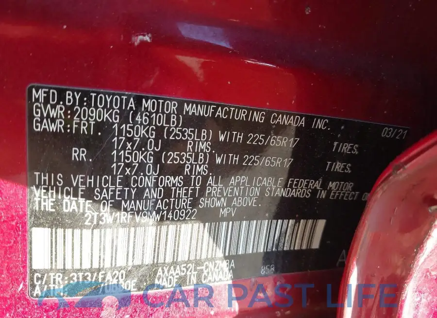 2T3W1RFV9MW140922# 9