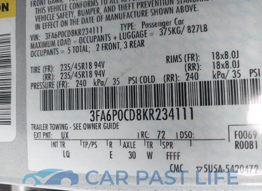 3FA6P0CD8KR234111# 9