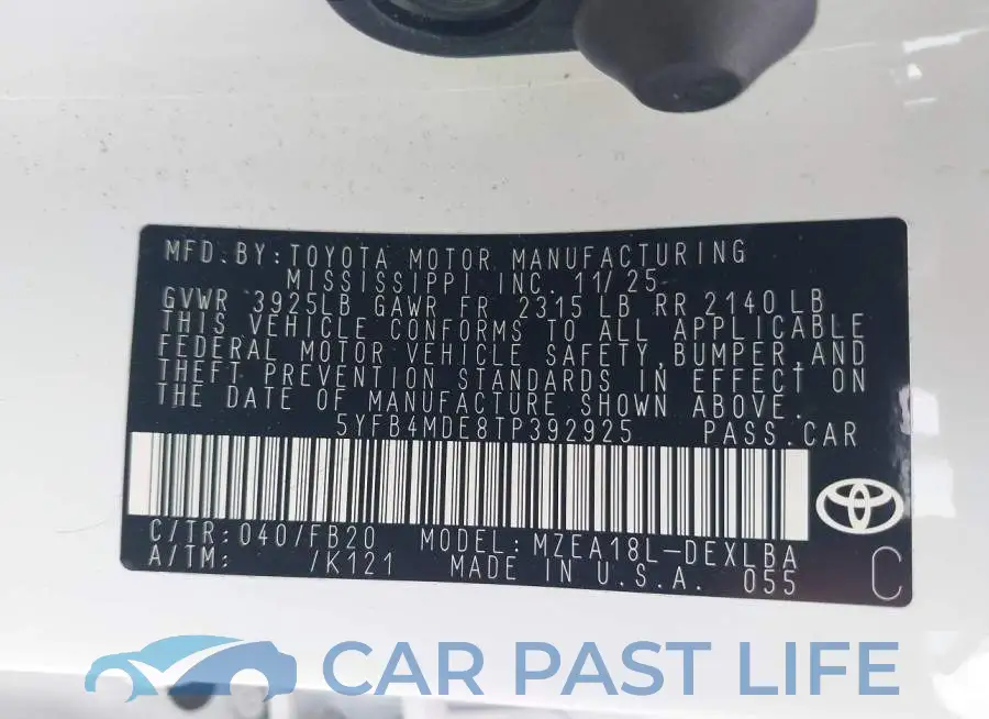 5YFB4MDE8TP392925# 9