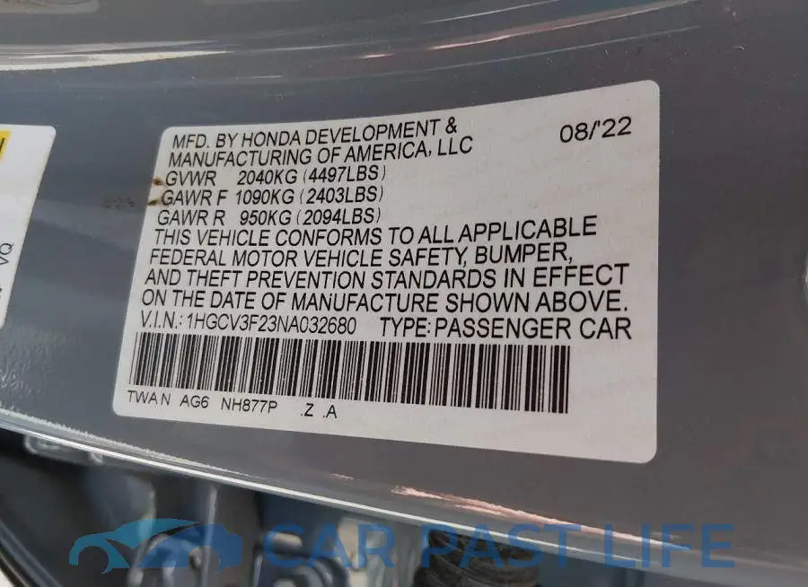 1HGCV3F23NA032680# 9